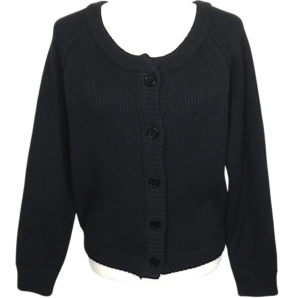 Halara Black Cozy Round Neck Button Up Sweater Cardigan Size Small